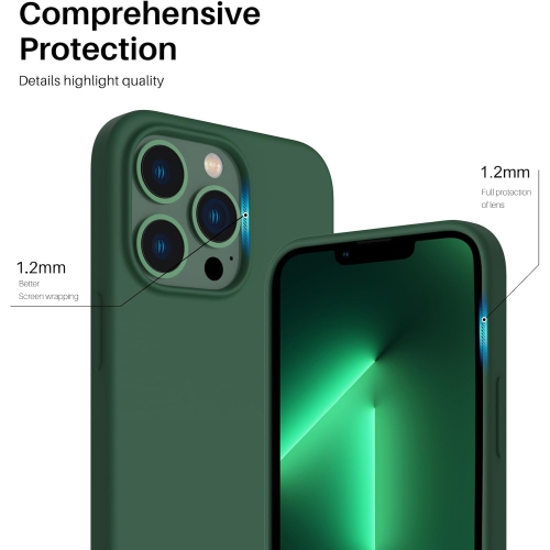 ORNARTO Compatible with iPhone 13 Pro Case 6.1, Slim Liquid Silicone 3 Layers Full Covered Soft Gel Rubber Case Cover 6.1 inch-Clover Green