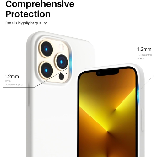 ORNARTO Compatible with iPhone 13 Pro Case 6.1, Slim Liquid Silicone 3 Layers Full Covered Soft Gel Rubber Case Cover 6.1 inch-White