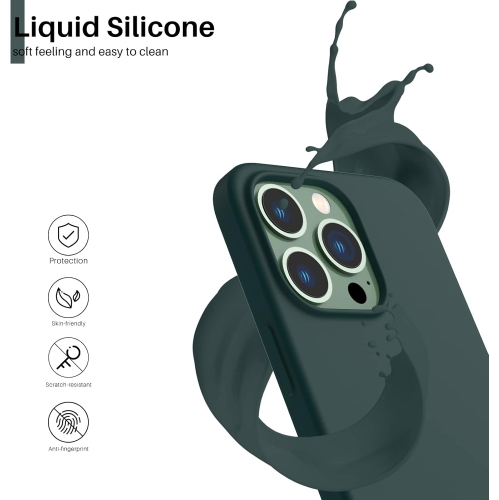 ORNARTO compatible avec l'étui iPhone 13 Pro 6,1, Slim Liquid silicone 3 couches, étui souple en caoutchouc gel, couverture 6,1 po-Vert olive
