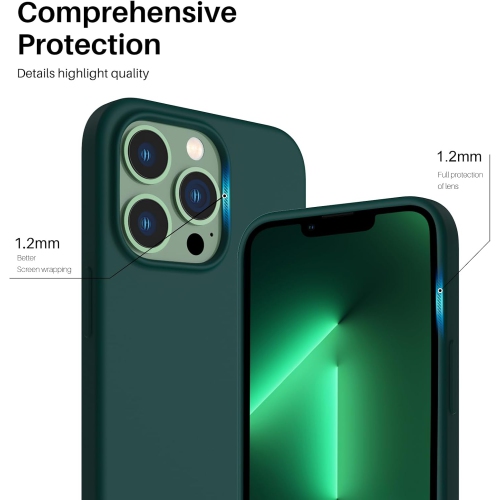 ORNARTO compatible avec l'étui iPhone 13 Pro 6,1, Slim Liquid silicone 3 couches, étui souple en caoutchouc gel, couverture 6,1 po-Vert olive
