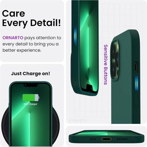 ORNARTO compatible avec l'étui iPhone 13 Pro 6,1, Slim Liquid silicone 3 couches, étui souple en caoutchouc gel, couverture 6,1 po-Vert olive