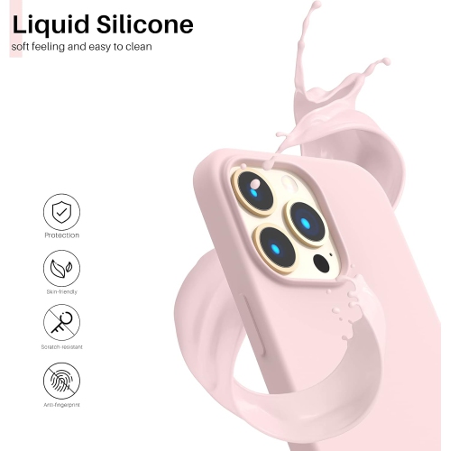 ORNARTO Compatible with iPhone 13 Pro Case 6.1, Slim Liquid Silicone 3 Layers Full Covered Soft Gel Rubber Case Cover 6.1 inch-Chalk Pink