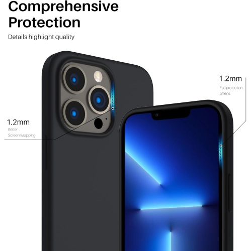 ORNARTO Compatible with iPhone 13 Pro Case 6.1, Slim Liquid Silicone 3 Layers Full Covered Soft Gel Rubber Case Cover 6.1 inch-Midnight