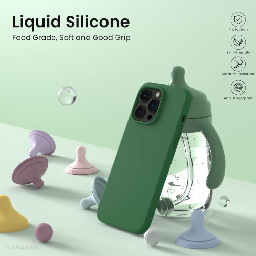 ORNARTO compatible avec l’étui iPhone 14 Pro Max 6,7, étui protecteur mince 3 couches silicone liquide, étui souple en caoutchouc, entièrement