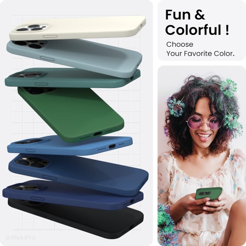 ORNARTO compatible avec l’étui iPhone 14 Pro Max 6,7, étui protecteur mince 3 couches silicone liquide, étui souple en caoutchouc, entièrement