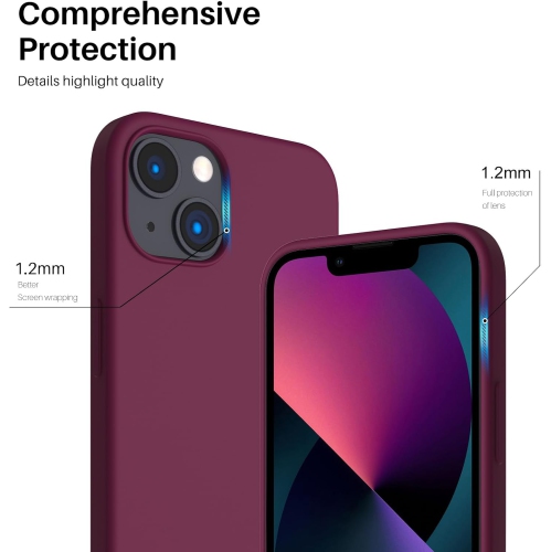 ORNARTO Compatible with iPhone 13 Case 6.1, Slim Liquid Silicone 3 Layers Full Covered Soft Gel Rubber Case Cover 6.1 inch-WineRed