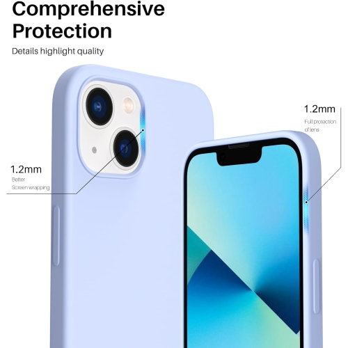 ORNARTO Compatible with iPhone 13 Case 6.1, Slim Liquid Silicone 3 Layers Full Covered Soft Gel Rubber Case Cover 6.1 inch-Light Blue