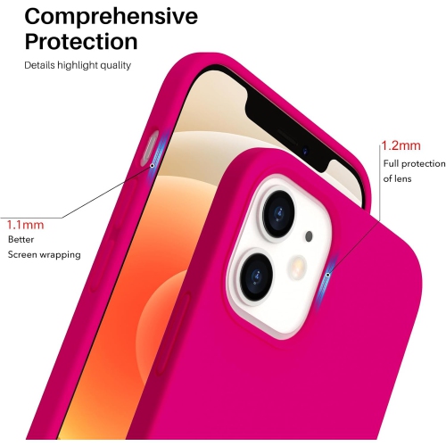 ORNARTO Compatible with iPhone 12 Case 6.1 and iPhone 12 Pro Case, Slim Liquid Silicone 3 Layers Full Covered Soft Gel Rubber Case Cover 6.1 inch-Hot