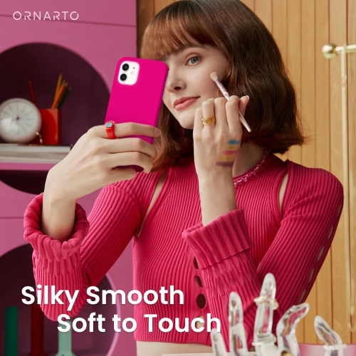 ORNARTO Compatible with iPhone 12 Case 6.1 and iPhone 12 Pro Case, Slim Liquid Silicone 3 Layers Full Covered Soft Gel Rubber Case Cover 6.1 inch-Hot