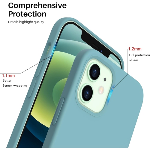 ORNARTO compatible avec l’étui iPhone 12 6,1 et l’étui iPhone 12 Pro, étui mince en silicone liquide à 3 couches de caoutchouc souple entièrement