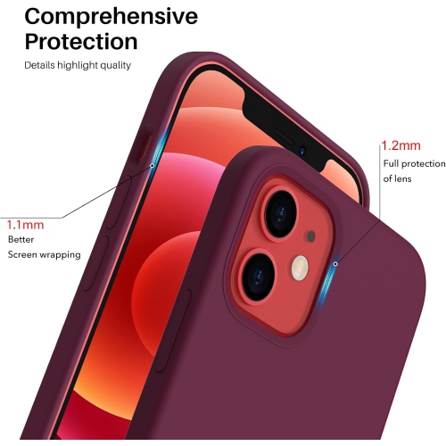 ORNARTO compatible avec iPhone 12 Mini, Slim Liquid silicone 3 couches, caoutchouc souple entièrement recouvert de gel avec étui en microfibre