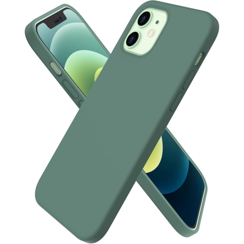 ORNARTO Compatible with iPhone 12 Mini Case, Slim Liquid Silicone 3 Layers Full Covered Soft Gel Rubber with Microfiber Case Cover 5.4 inch-Pine Green