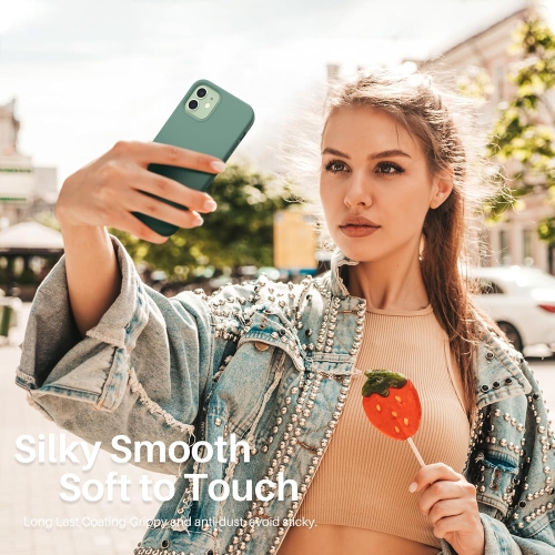 ORNARTO compatible avec iPhone 12 Mini, Slim Liquid silicone 3 couches, caoutchouc souple entièrement recouvert de gel et étui en microfibre