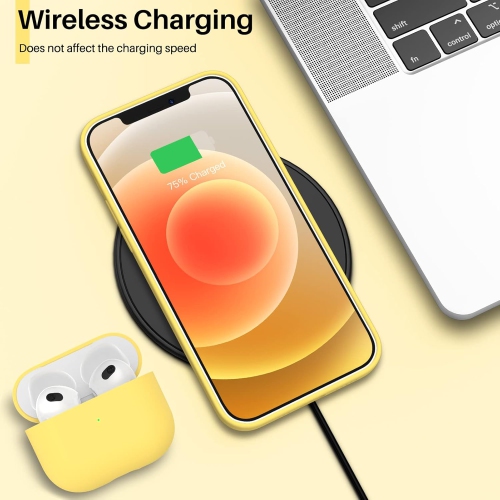 ORNARTO compatible avec iPhone 12 Mini, Slim Liquid silicone 3 couches, caoutchouc souple entièrement couvert, étui en microfibre 5,4&nbsp;po-Jaune