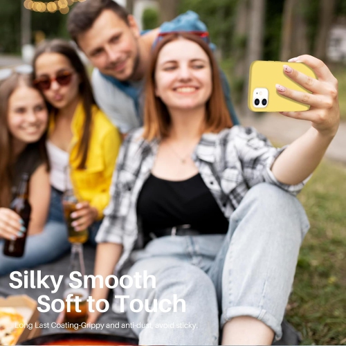 ORNARTO compatible avec iPhone 12 Mini, Slim Liquid silicone 3 couches, caoutchouc souple entièrement couvert, étui en microfibre 5,4&nbsp;po-Jaune