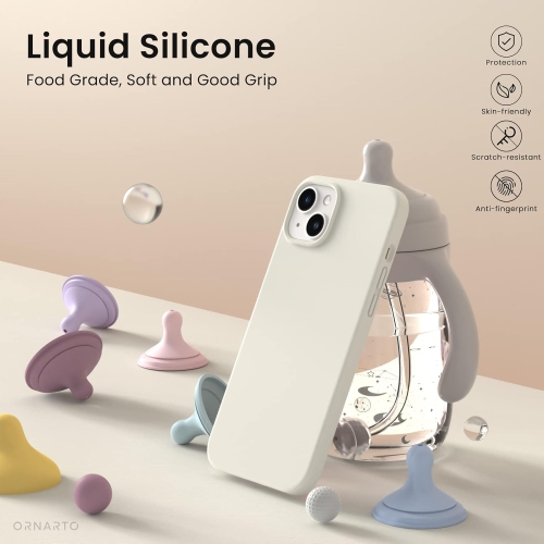 ORNARTO compatible avec l’étui iPhone 14 6,1, étui mince en silicone liquide 3 couches, étui de protection en caoutchouc souple entièrement