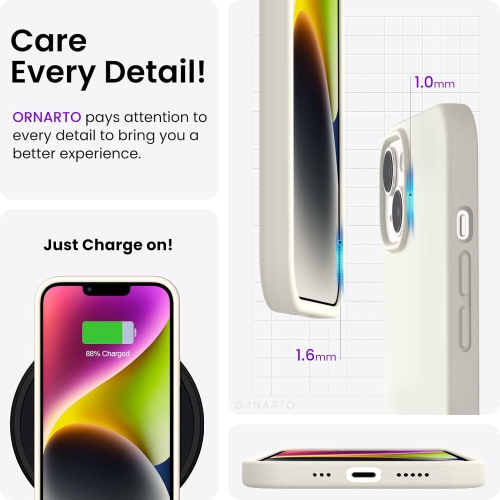 ORNARTO compatible avec l’étui iPhone 14 6,1, étui mince en silicone liquide 3 couches, étui de protection en caoutchouc souple entièrement