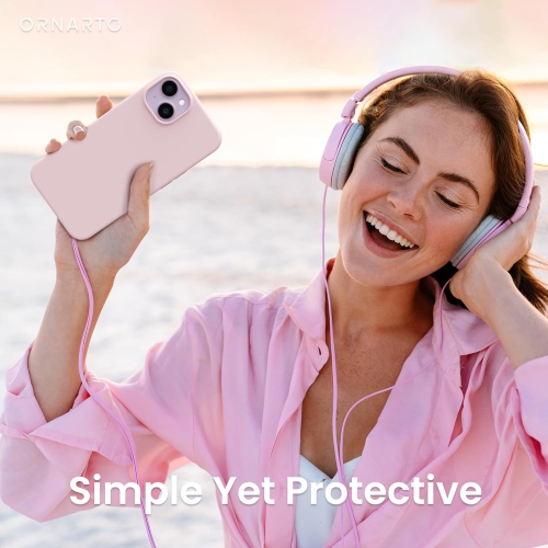 ORNARTO Compatible with iPhone 14 Case 6.1, Slim Liquid Silicone 3 Layers Full Covered Soft Gel Rubber Case Protective Cover 6.1 inch-Chalk Pink
