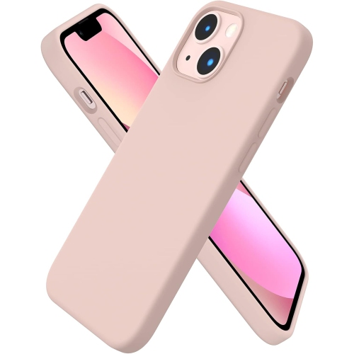 Image 1 de 6.. ORNARTO compatible avec étui iPhone 13 Mini, silicone liquide mince 3 couches, caoutchouc gel doux, étui microfibre 5,4&nbsp;po-Sable rose craie