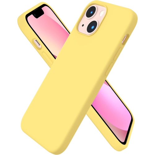 Image 1 de 6.. ORNARTO compatible avec iPhone 13 Mini, Slim Liquid silicone 3 couches, caoutchouc souple entièrement couvert, étui en microfibre 5,4&nbsp;po-Jaune