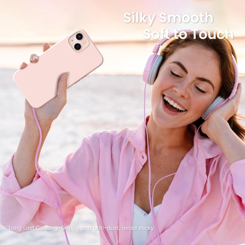 ORNARTO Compatible with iPhone 13 Case 6.1, Slim Liquid Silicone 3 Layers Full Covered Soft Gel Rubber Case Cover 6.1 inch-Chalk Pink