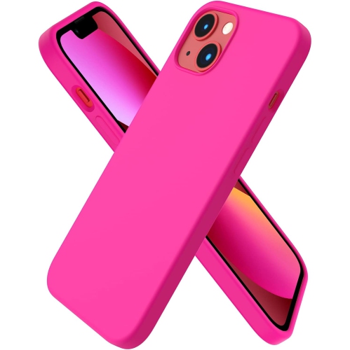 ORNARTO  Compatible With Iphone 13 Case 6.1, Slim Liquid Silicone 3 Layers Full Covered Soft Gel Rubber Case Cover 6.1 Inch-Hot In Pink