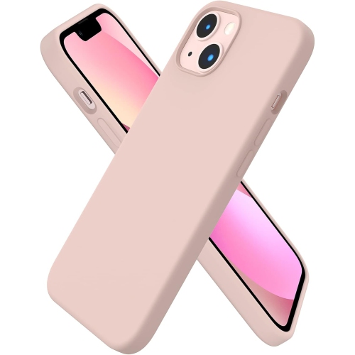 ORNARTO Compatible with iPhone 13 Case 6.1, Slim Liquid Silicone 3 Layers Full Covered Soft Gel Rubber Case Cover 6.1 inch-Sand Chalk Pink