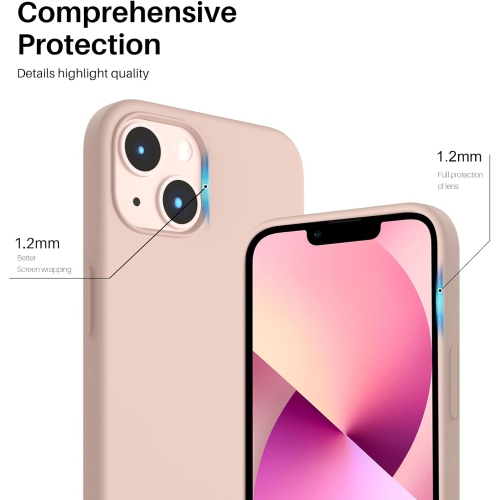 ORNARTO Compatible with iPhone 13 Case 6.1, Slim Liquid Silicone 3 Layers Full Covered Soft Gel Rubber Case Cover 6.1 inch-Sand Chalk Pink
