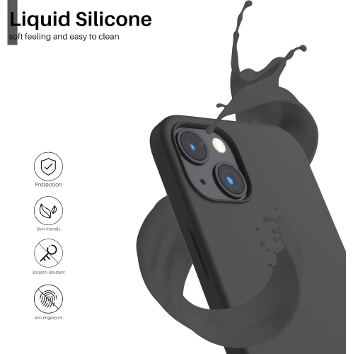 ORNARTO Compatible with iPhone 13 Case 6.1, Slim Liquid Silicone 3 Layers Full Covered Soft Gel Rubber Case Cover 6.1 inch-Space Gray