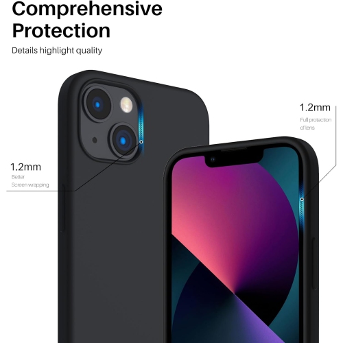 ORNARTO Compatible with iPhone 13 Case 6.1, Slim Liquid Silicone 3 Layers Full Covered Soft Gel Rubber Case Cover 6.1 inch-Space Gray