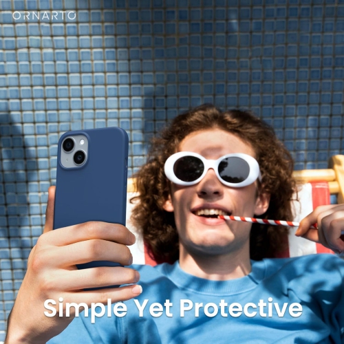 ORNARTO Compatible with iPhone 14 Plus Case 6.7, Slim Liquid Silicone 3 Layers Full Covered Soft Gel Rubber Case Protective Cover 6.7 inch-Storm Blue