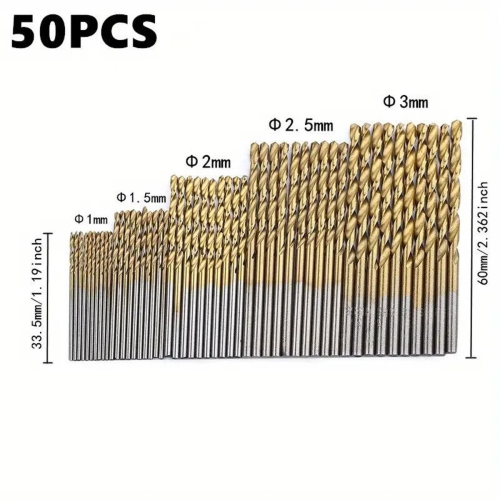50-Piece Titanium Coated Drill Bit Set: For Wood, Metal, and Plastic, Achieve Professional Results with This High-Quality Drill Bit Set