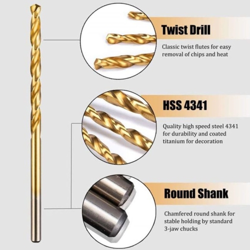 50-Piece Titanium Coated Drill Bit Set: For Wood, Metal, and Plastic, Achieve Professional Results with This High-Quality Drill Bit Set
