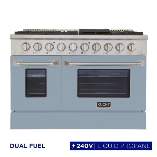 Image 1 de 10.. KUCHT Professional 48 po 6,7 pi3 avec Cuisinière biénergie pour gaz propane avec brûleurs scellés, et deux fours - une convection - en acier