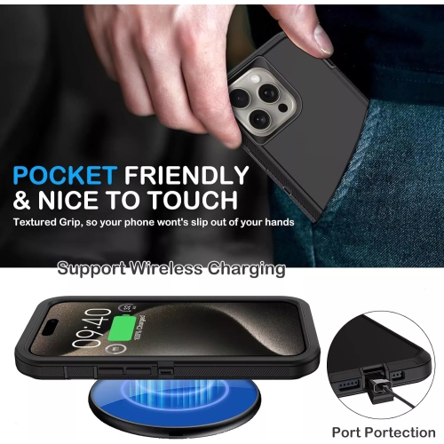 [CS] Étui rigide robuste antichoc à trois couches de 3 pour iPhone 16 Pro, noir