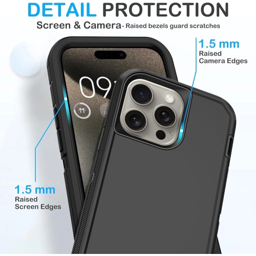 [CS] Étui rigide robuste antichoc à trois couches de 3 pour iPhone 16 Pro, noir