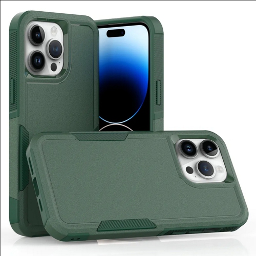 [CS] Dual Layers Heavy Duty Rubber Armor Hard Case Cover for iPhone 16 Pro, Green