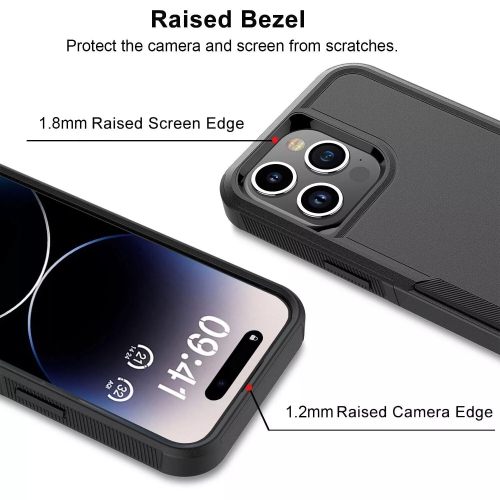 [CS] Étui rigide renforcé à deux couches en caoutchouc pour iPhone 16 Pro, noir