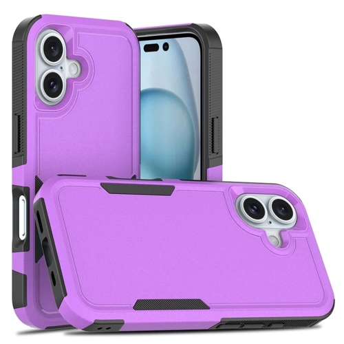 [CS] Dual Layers Heavy Duty Rubber Armor Hard Case Cover for iPhone 16, Purple
