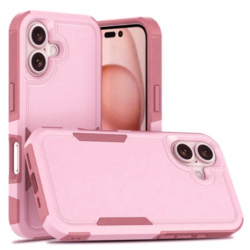 [CS] Dual Layers Heavy Duty Rubber Armor Hard Case Cover for iPhone 16, Light Pink