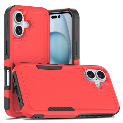 [CS] Étui rigide renforcé à deux couches en caoutchouc pour iPhone 16 plus, rouge
