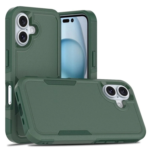 [CS] Étui rigide renforcé à deux couches en caoutchouc pour iPhone 16 plus, vert