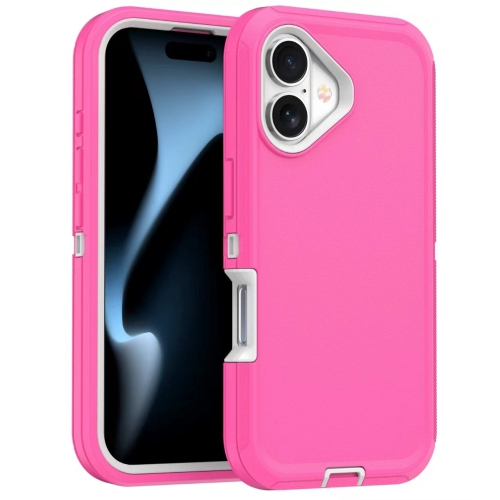 [CS] Triple 3 Layers Shockproof Heavy Duty Defender Hard Case for iPhone 16 Plus, Hot Pink