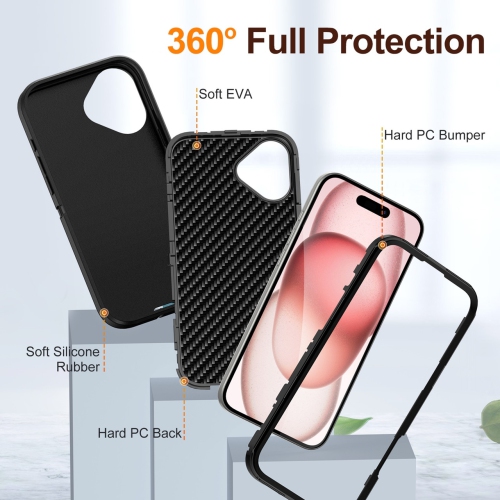 [CS] Triple 3 Layers Shockproof Heavy Duty Defender Hard Case for iPhone 16 Plus, Hot Pink