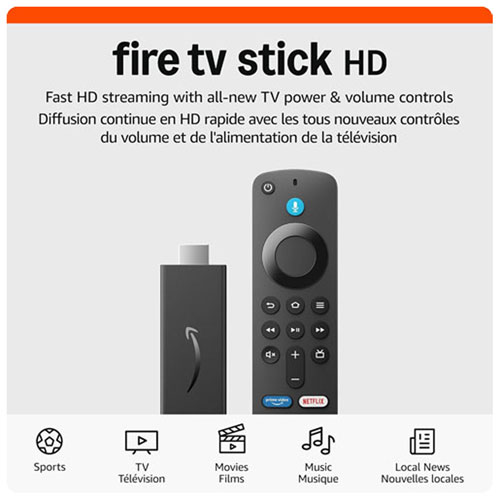 Clé de diffusion multimédia en continu Fire TV Stick HD avec télécommande vocale Alexa d'Amazon