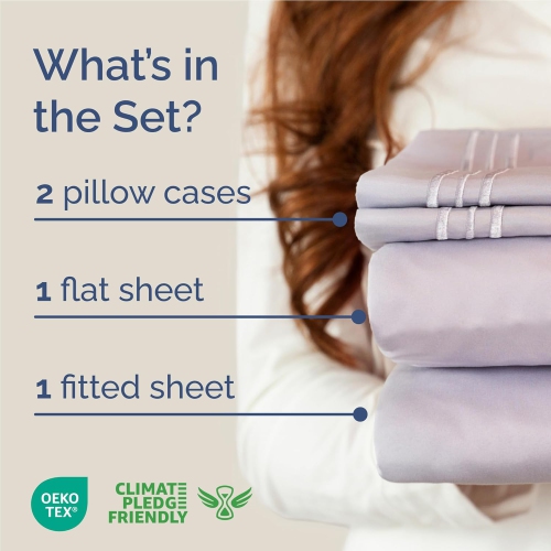 Ensemble de draps 4 pièces pour lit double - Comfy Breathable & Cooling Sheets - Hotel Luxury Bed - poches profondes, Easy-Fit, draps doux et sans