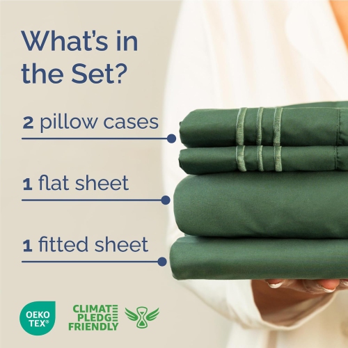 Full Size 4 Piece Sheet Set - Comfy Breathable & Cooling Sheets - Hotel Luxury Bed - Deep Pockets, Easy-Fit, Soft & Wrinkle Free Sheets - Emerald