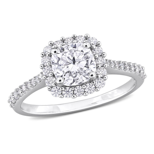 1.38 Carat Lab-Created Halo Moissanite Engagement Ring in Sterling Silver