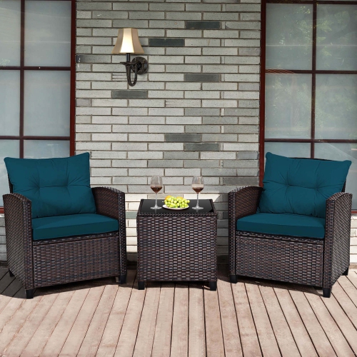 Costway 3PCS Patio Rattan Furniture Set Cushioned Conversation Set Sofa