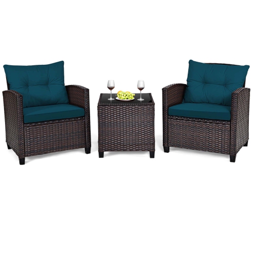 Costway 3PCS Patio Rattan Furniture Set Cushioned Conversation Set Sofa